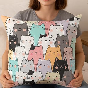 Colorful Cats Throw Pillow Kitten Lover Decor (16x16) ( 18x18) Washable pillow with zipper