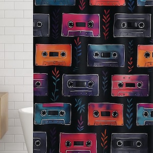 Retro 70s Tapes Shower Curtain: Vintage Music Lover Bathroom Decor