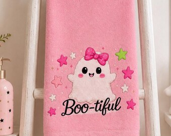 Boo-tiful Ghost Hand Towel | Pink Cute Halloween Stars