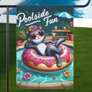 Yard Flag Pool Side Fun Double-Sided Cat Garden Banner - Outdoor Decor House Banner Garden Flag Pool Party Decoration, Summer Yard Sign