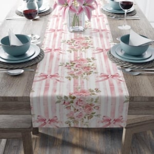 Shabby Chic Pink Rose Table Runner: Girly Coquette Dining Decor