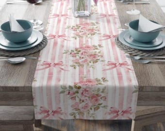 Shabby Chic Pink Rose Table Runner: Girly Coquette Dining Decor
