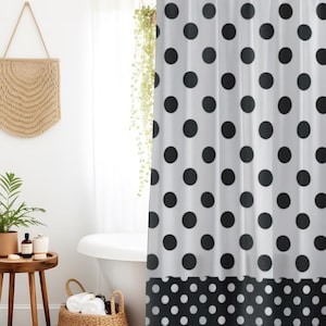 Polka Dot Shower Curtain – Black & White Small Circle Fabric Bathroom Decor, 72x72 Inches With Hooks