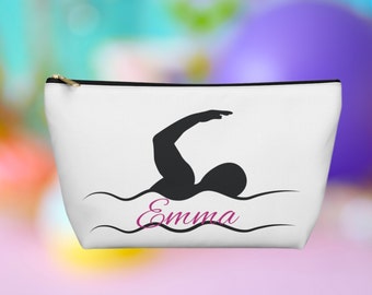 Swimmer personalized cosmetic bag Perfect for Team gifts Name swimming Accessory Pouch w T-bottom make up bags birthday gift for swimmer