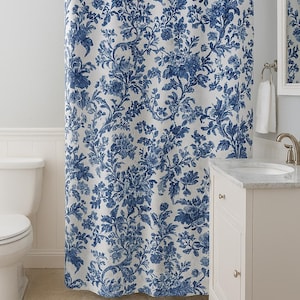 Toile Chinoiserie Duschvorhang Französisch Blau Badezimmer Dekor Elegante Chinoiserie Gemusterte Vorhänge Vintage Blaue Dusche