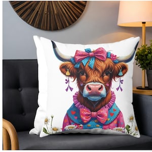 Cojín colorido de vaca de las Tierras Altas, decoración del hogar, regalo para amantes de los animales, cojín con diseño de granja, cojín cuadrado único