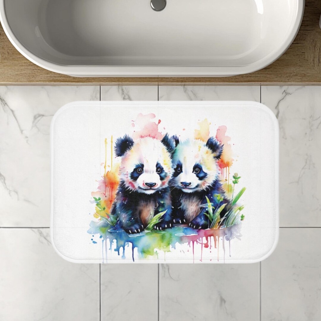 Colorful Pandas Bath Mat Fun Bathroom Decor Cute Animal Print Rug Kids ...