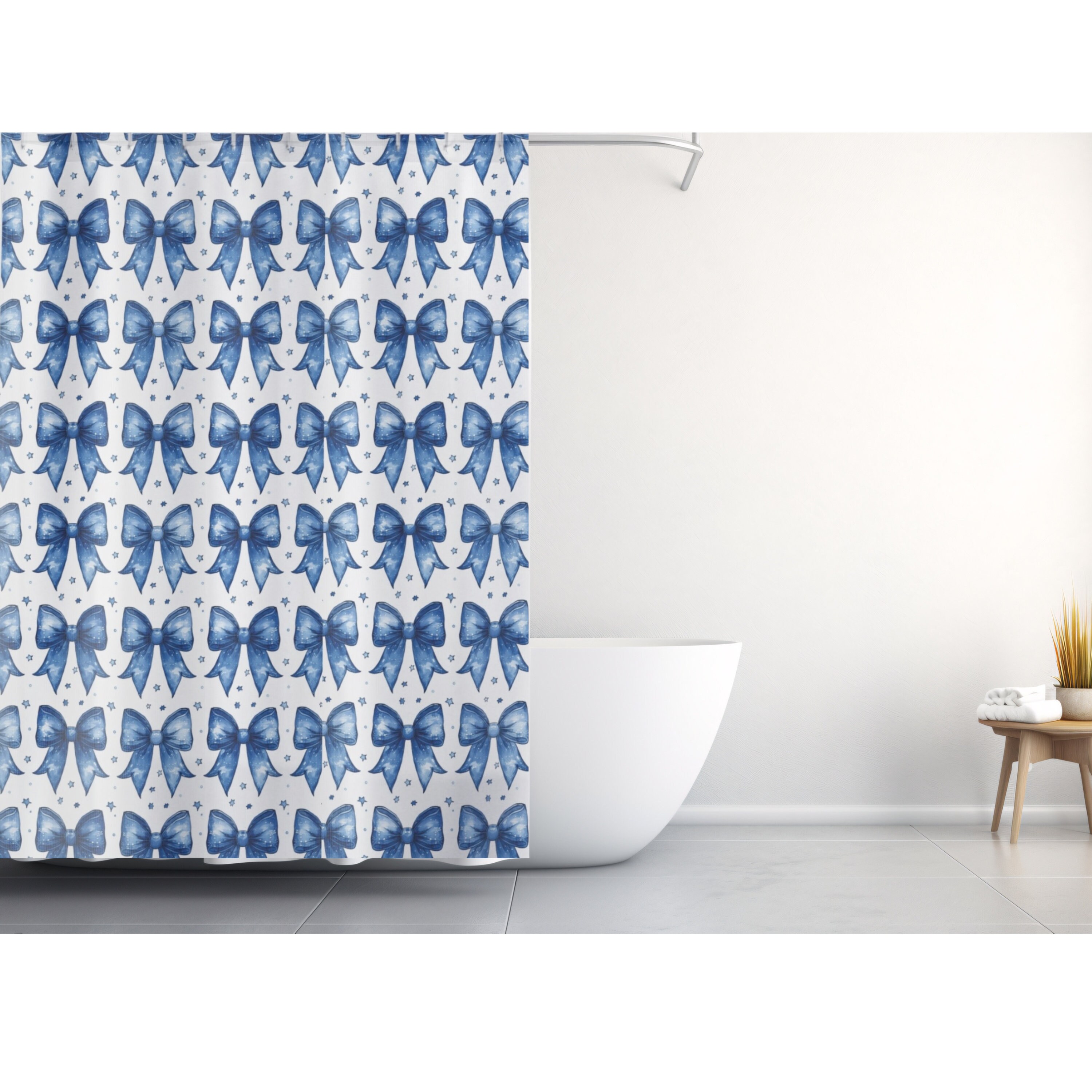 Coquette Blue Bows Shower Curtain Shabby Chic Bathroom Decor Coquette