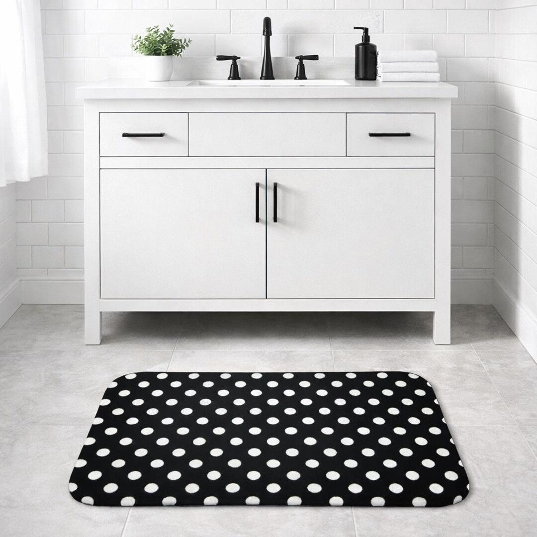 Black and White Polka Dot Bath Mat: French Farmhouse Bathroom Decor - Etsy