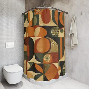 Mid Century Modern Shower Curtain: Retro Geometric Abstract Boho Decor image 5