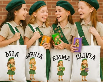 Personalized Girl Scout Tote Bag: Custom Name, Hairstyle Choice