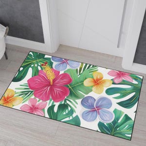 Hibiscus Flower Entryway Rug Hawaii Floral Kitchen Mat Exotic Flowers New Home Gift, Beach Home Decor, Rubber Mat