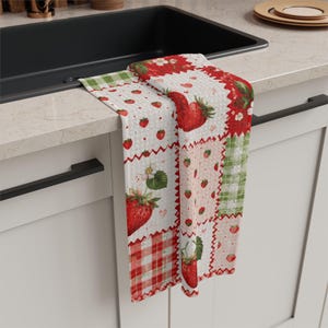 Strawberry Patch Patchwork Microfiber Tea Towel,Fruit kitchen towel image 3