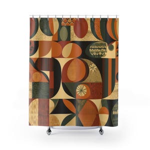 Mid Century Modern Shower Curtain: Retro Geometric Abstract Boho Decor image 2