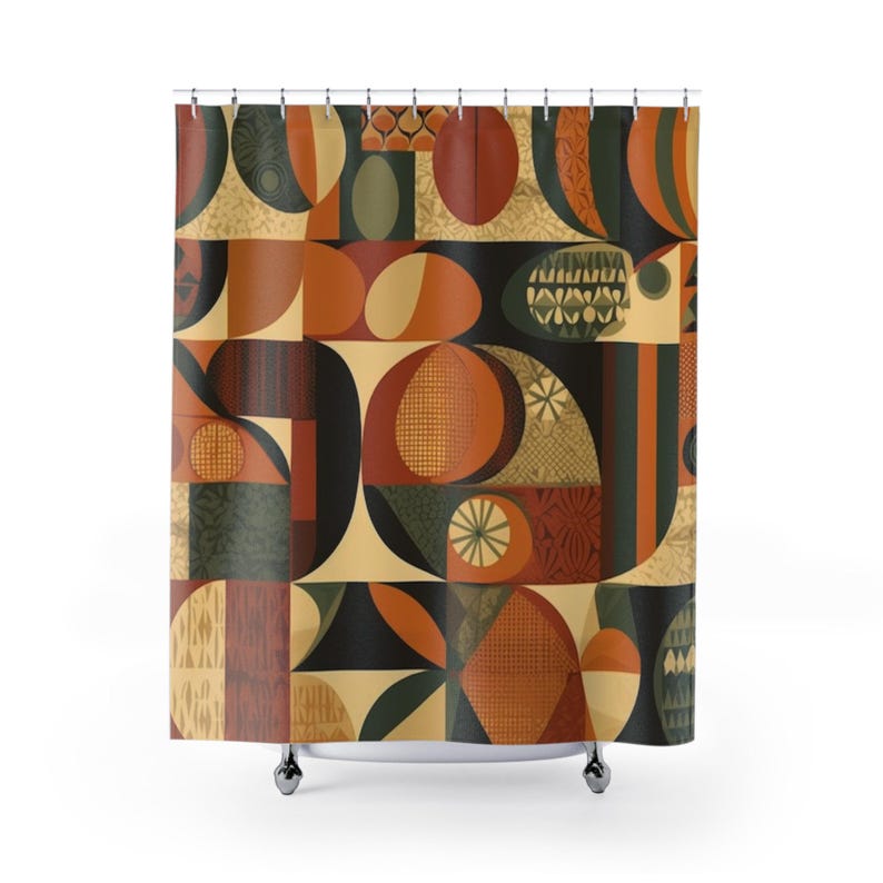 Mid Century Modern Shower Curtain: Retro Geometric Abstract Boho Decor image 2
