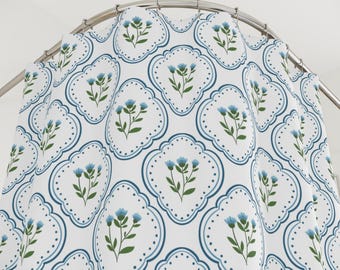 Blue Floral Shower Curtain – Farmhouse Bathroom, Cottage Decor