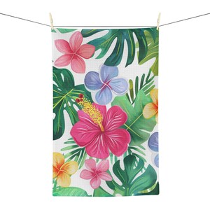 Tropical flower kitchen towel Hibiscus Tea Towel Floral dish towel Beachy decor Bridal shower gift Easter Kitchen Towel