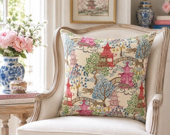 Almofada decorativa estilo Chinoiserie: Estampa de Leopardo Pagode, Grandmillennial Decor