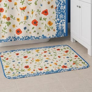 Floral Wildflower Bath Mat: Cottagecore Bathroom Rug, Non-Slip Memory Foam