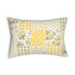 Cuscino lombare con patchwork floreale giallo / Cuscino decorativo in stile cottagecore immagine 2