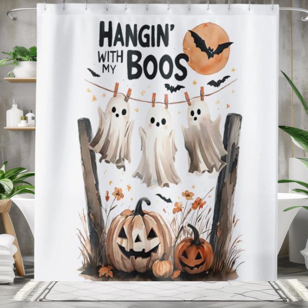 Cute Ghost Halloween Shower Curtain Spooky Bathroom Decor, Hanging With ...