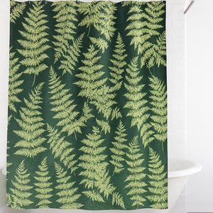 Cortina de ducha con helechos, diseño vintage de hojas botánicas verdes