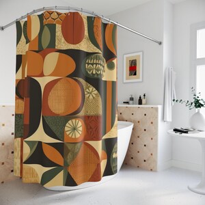 Mid Century Modern Shower Curtain: Retro Geometric Abstract Boho Decor image 4