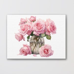 Shabby Chic Roses Canvas Art: Vintage Floral Print, Farmhouse Decor
