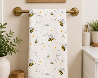 Toalla de mano con estampado de abejas / Toalla de cocina con estampado de abejas, negra y amarilla