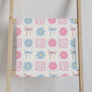 Coquette Floral Hand Towel: Pink & Blue Spring Decor