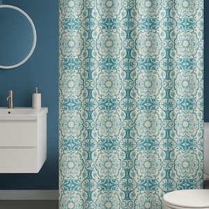 Blue Geometric Shower Curtain: Modern Abstract Bathroom Decor