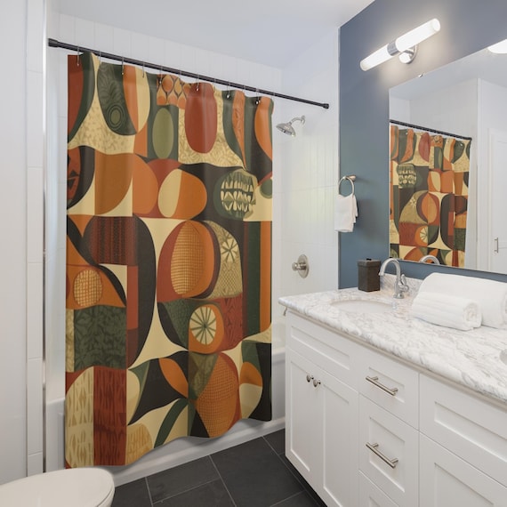 Mid Century Modern Shower Curtain: Retro Geometric Abstract Boho Decor