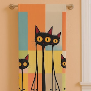 Retro Atomic Cat Hand Towel: Mid-Century Modern Bathroom Decor