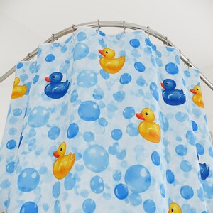 Rubber Duck Shower Curtain – Kids' Bathroom, Fun Yellow & Blue Design image 2