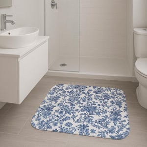 Chinoiserie Bath Mat: French Blue Floral Memory Foam Rug