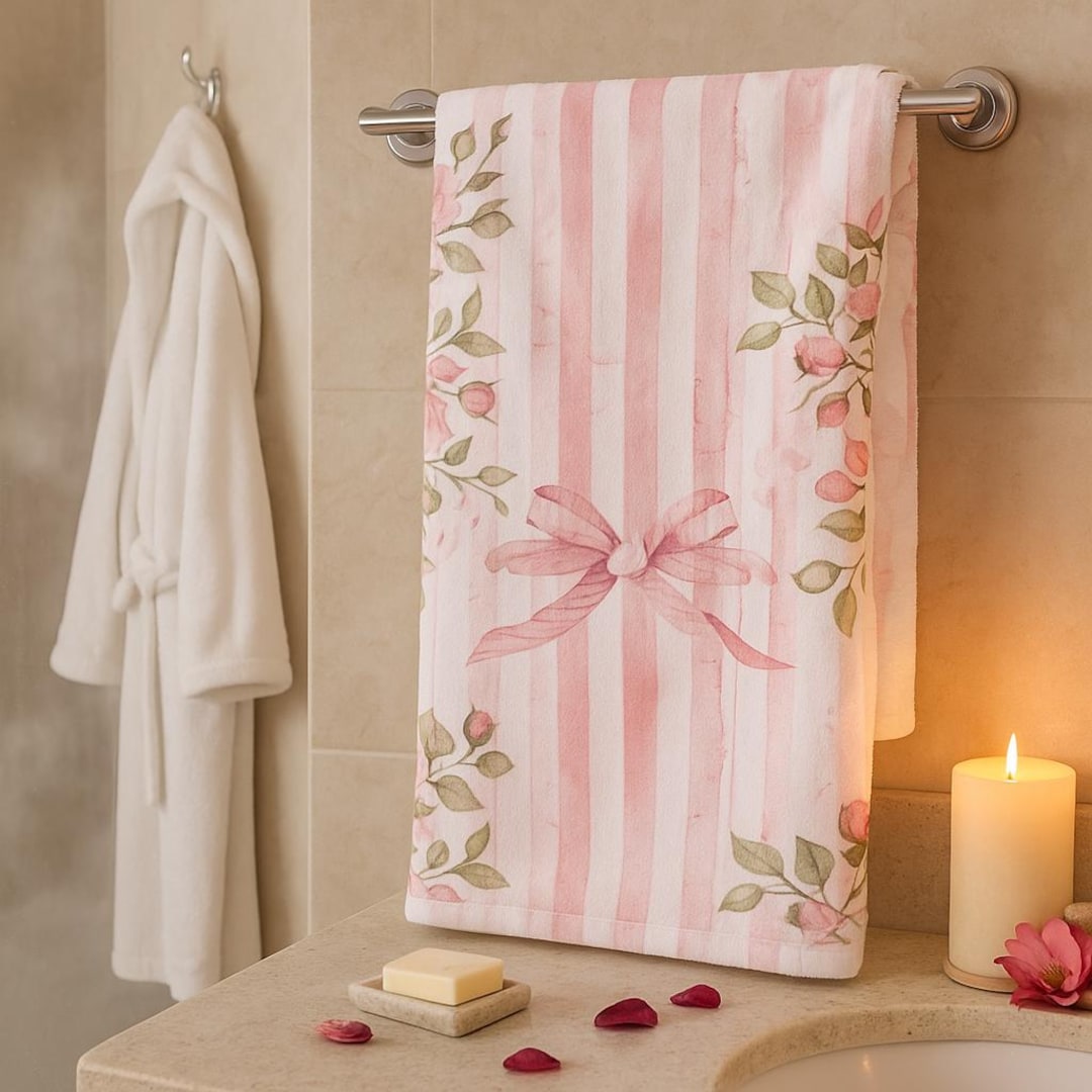 2-Pack Pink Bow Embroidered Cotton Hand Towels – Coquette Style, White Base