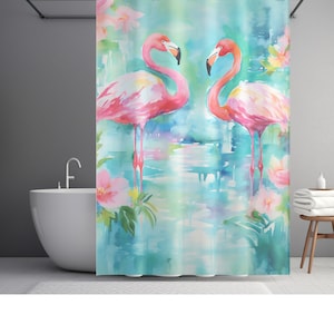 Flamingo Tropischer Duschvorhang Pinker Flamingo Dusche und Badvorhang Pinker Vogel Badezimmerdekor Strandhausbad neues Zuhause Geschenke