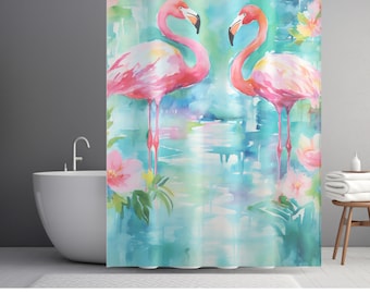Flamingo Tropical Shower Curtain Pink flamingo Shower and Bath curtain Pink Bird Bathroom decor Beach house bath new home gifts