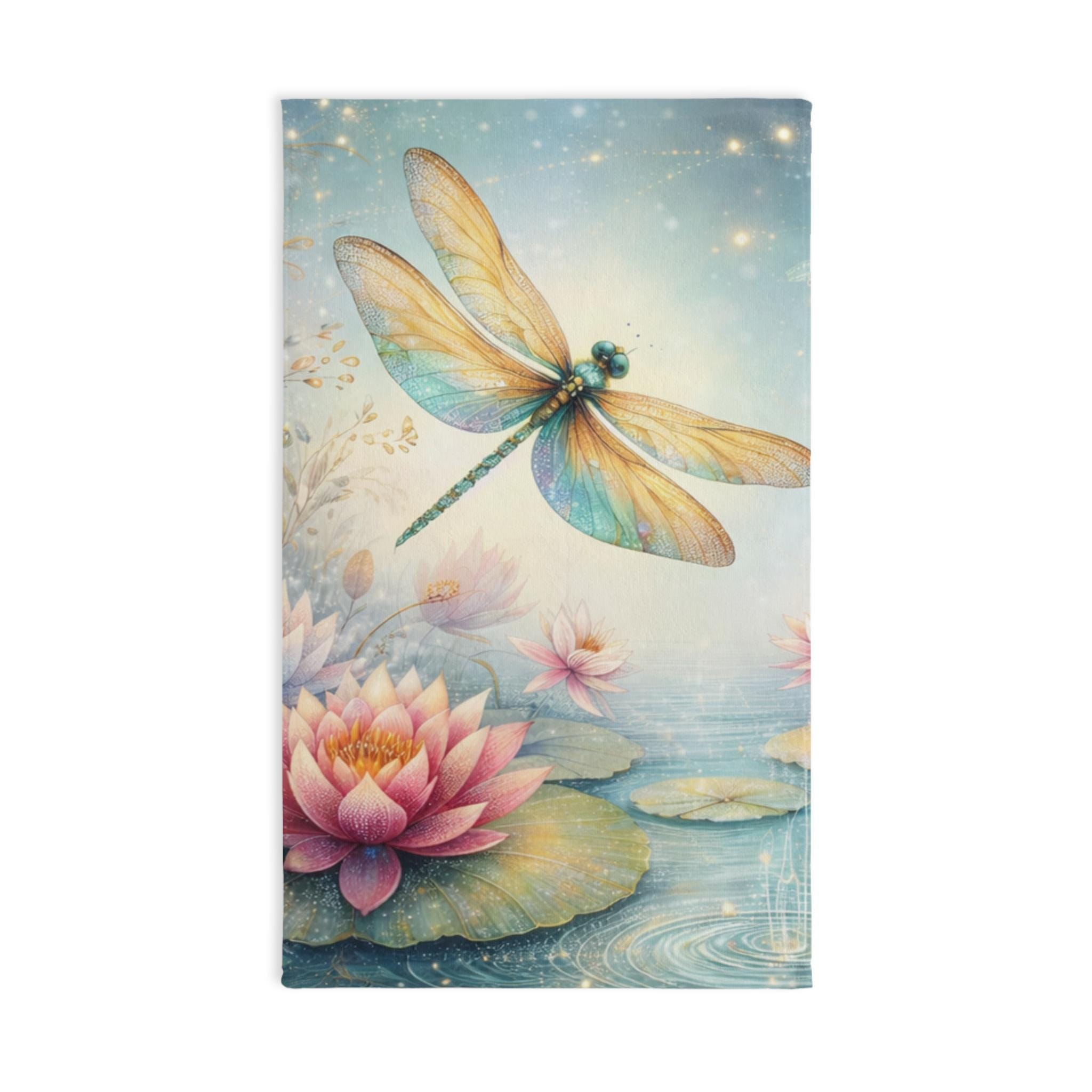 Dragonfly and Water Lilies Hand Towel | Floral Pond Illustration - Etsy
