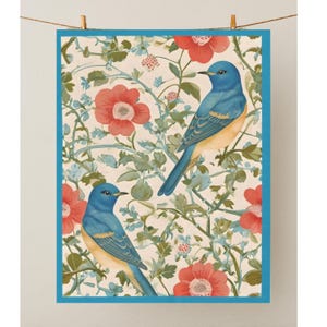 Bluebird & Floral Throw Blanket: Cozy Nature-Inspired Home Decor