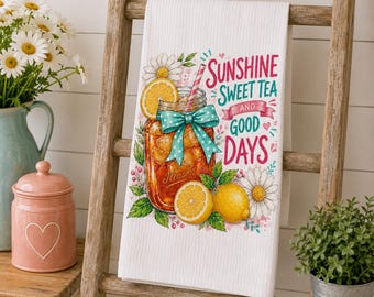Paño de cocina Sunshine Sweet Tea, paño de cocina Lemon Tea, paño de cocina Summer Farmhouse, decoración de cocina Daisy