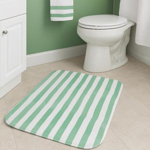 Teal Green Striped Bath Mat: Memory Foam, Non-Slip Bathroom Rug