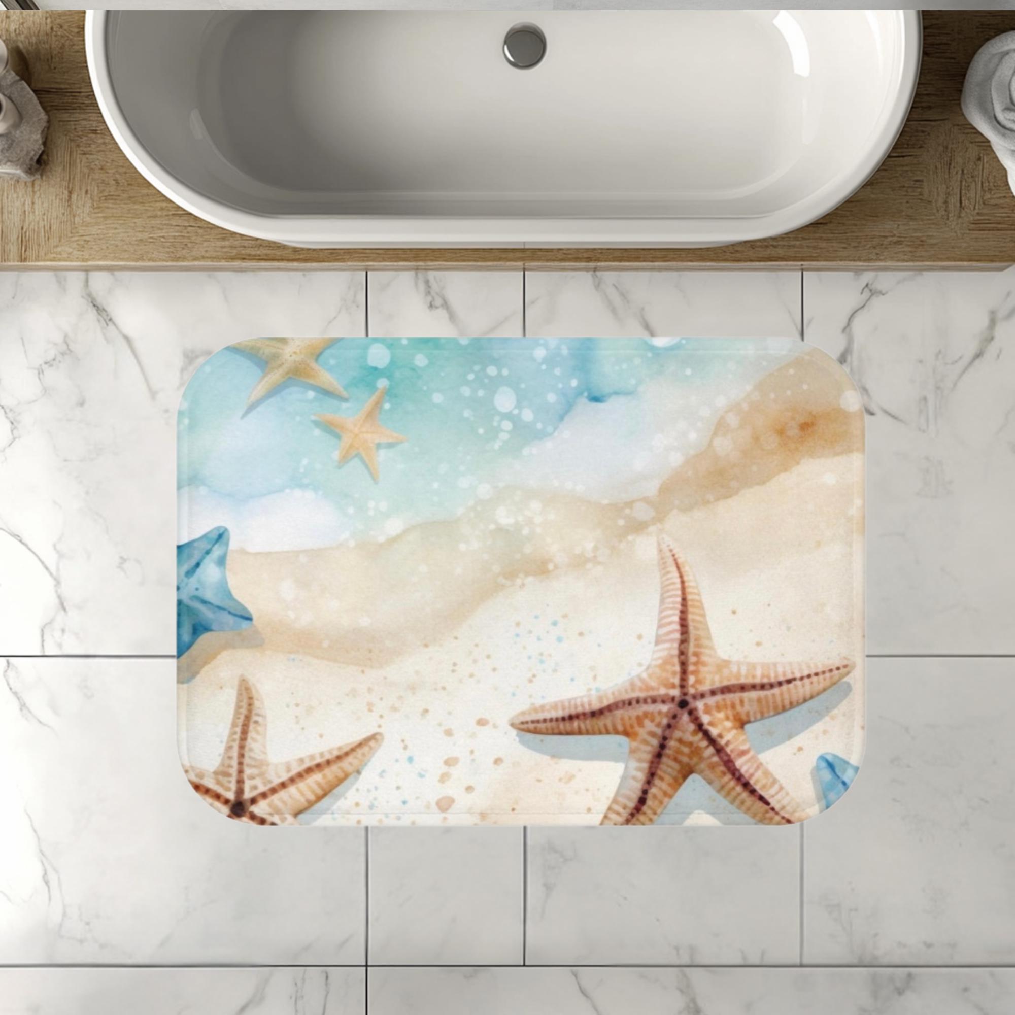 Starfish Beach Bath Mat: Memory Foam Coastal Bathroom Rug - Etsy