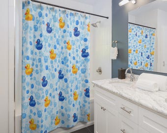 Rubber Duck Shower Curtain – Kids' Bathroom, Fun Yellow & Blue Design