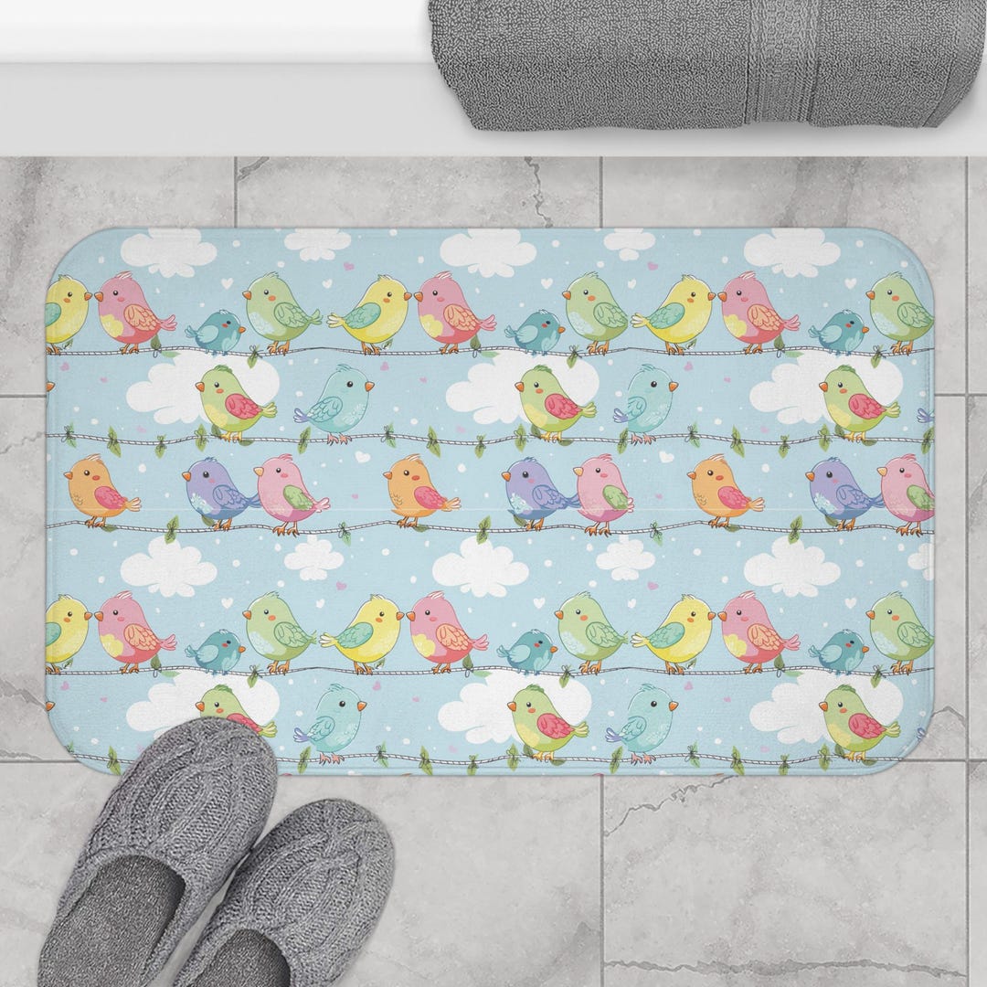 Colorful Birds Bath Mat Whimsical Birds Memory Foam Bird Rug Cute Kids ...