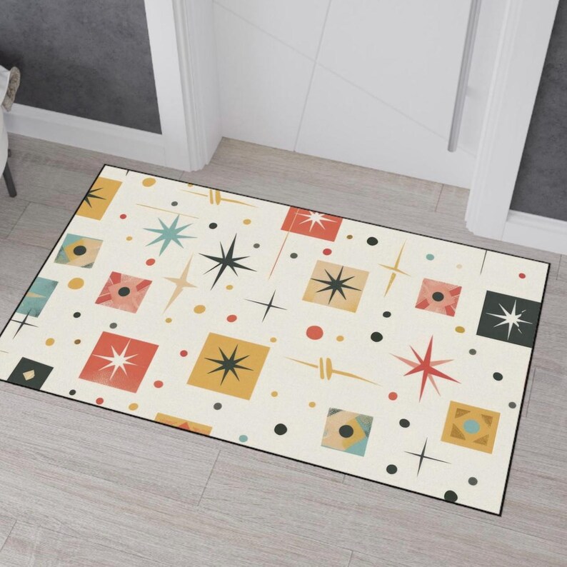 Mid Century Modern Entryway Rug Atomic Star Burst 50s 60s Retro Rubber ...