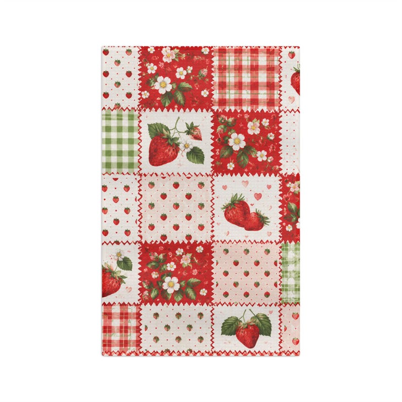 Strawberry Patch Patchwork Microfiber Tea Towel,Fruit kitchen towel image 2