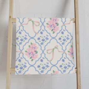 Vintage Floral Hand Towel: Coquette Kitchen Decor, Pink & Blue