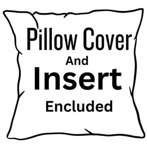 K&ouml;nnte beinhalten: Ein wei&szlig;er Kissenumriss mit schwarzem Rand, der den Text "Pillow Cover And Insert Included" in fetter, schwarzer Schrift tr&auml;gt. Das Bild ist eine einfache, klare Grafik.