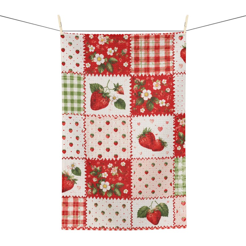 Strawberry Patch Patchwork Microfiber Tea Towel,Fruit kitchen towel image 9